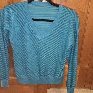 Super Fun Vintage Teal V-Neck Sweater for Women